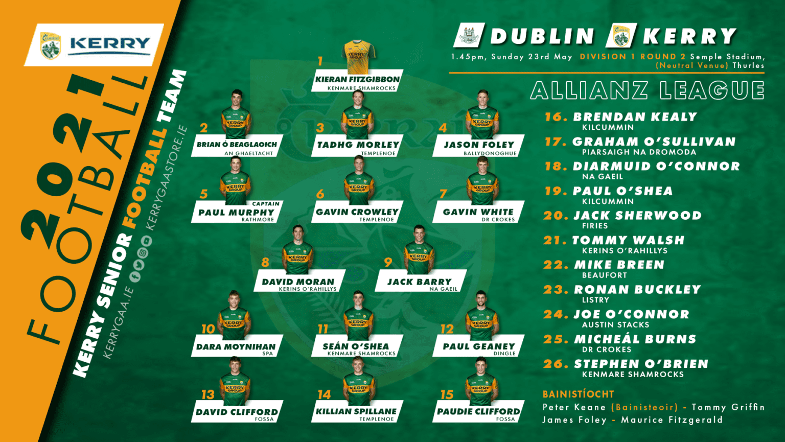 Team Announcement Kerry vs Dublin AFL Kerry GAA