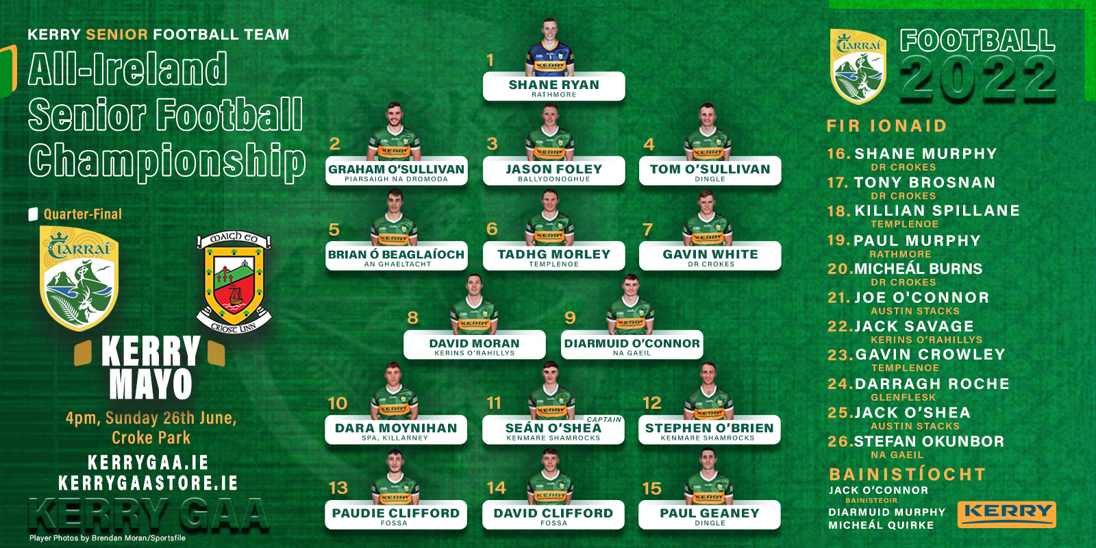 Team Announcement Kerry vs Mayo All Ireland SFC QuarterFinal