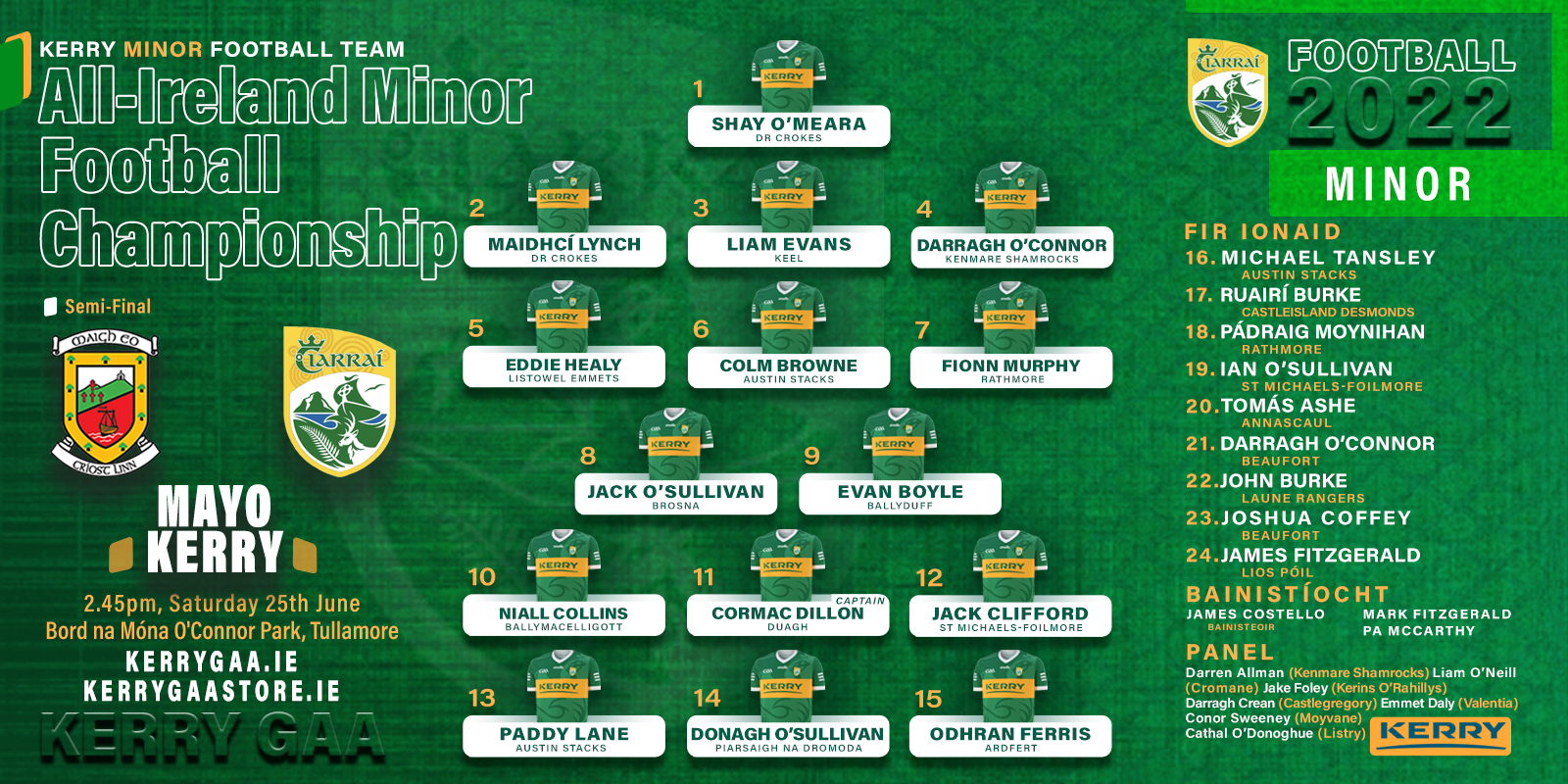 Team Announcement Kerry vs Mayo AllIreland MFC SemiFinal Kerry GAA