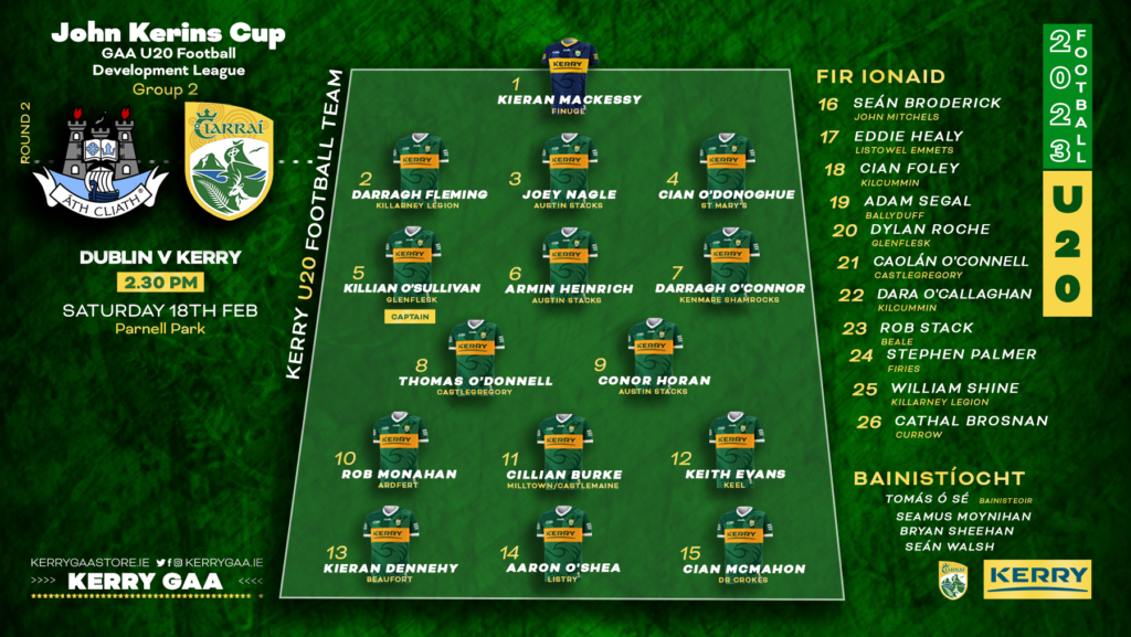 Team Announcement Kerry vs Dublin U20 Football League Kerry GAA