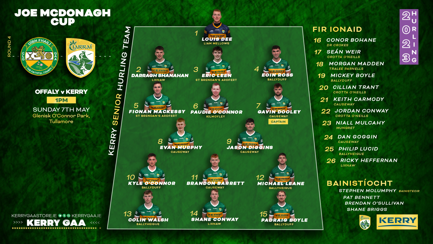 Team Announcement Kerry vs Offaly Joe McDonagh Cup Kerry GAA