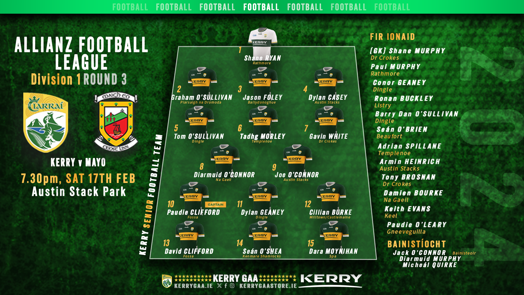 Team Announcement Kerry vs Mayo AFL Kerry GAA