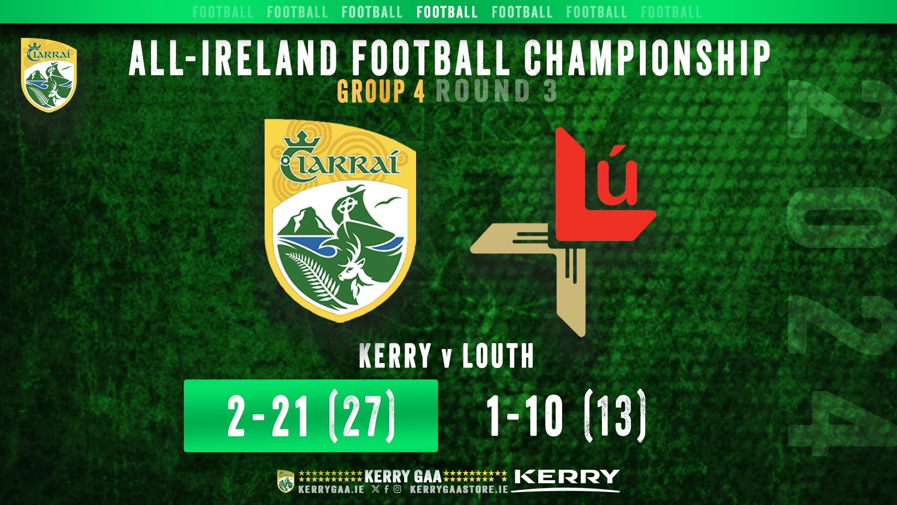 Win for Kerry over Louth in All-Ireland SFC Gp 4, Rd 3